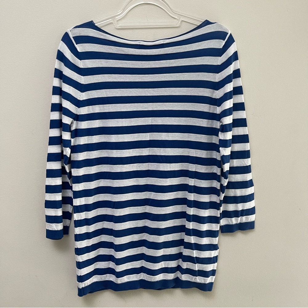 LOFT Blue/White Stripe Light Sweater - Picture 5 of 7